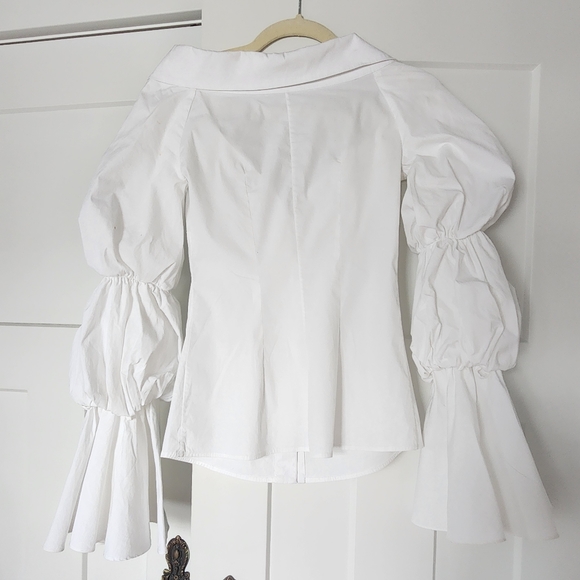 Caroline Constas Marguerite Off the Shoulder Blouse sz XS White Shirt Top Button - Picture 6 of 13
